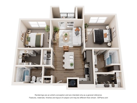 Floor plan for 2 beds, 2 baths, 919 sqft